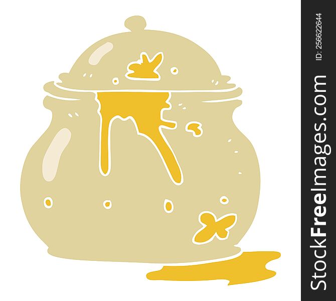 Flat Color Illustration Of A Cartoon Messy Mustard Pot