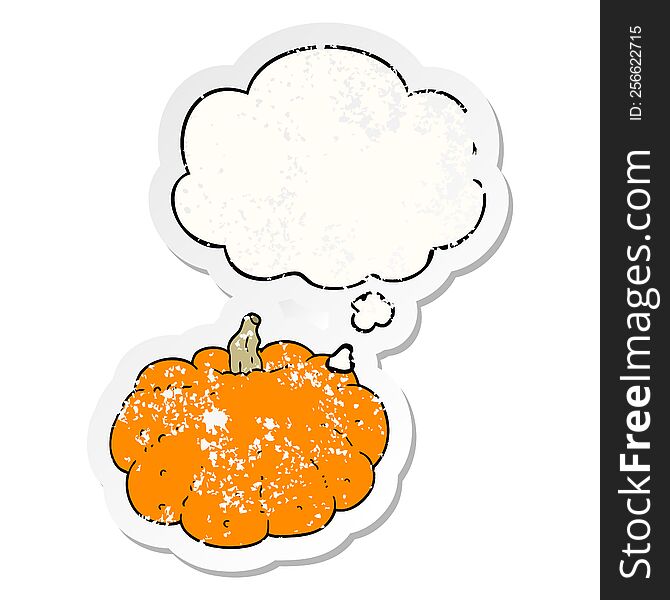 Cartoon Pumpkin And Thought Bubble As A Distressed Worn Sticker