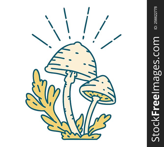 illustration of a traditional tattoo style mushrooms