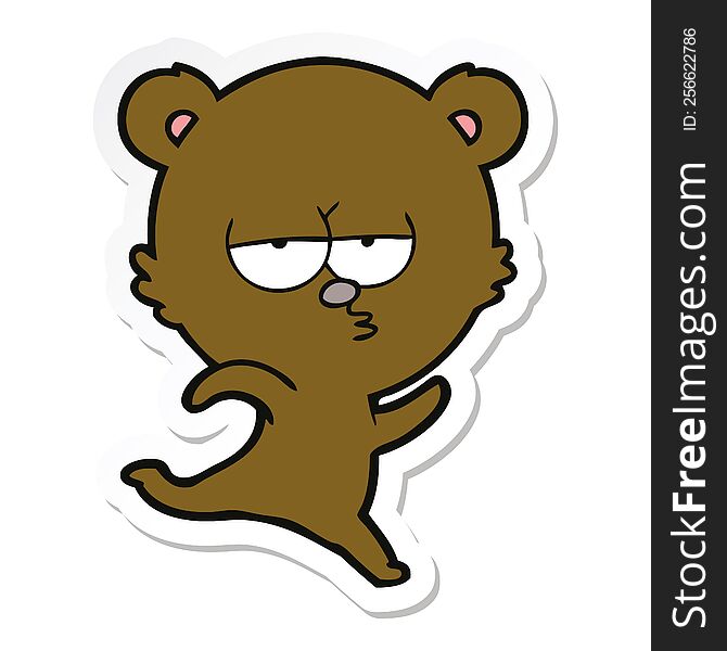 Sticker Of A Running Bear Cartoon