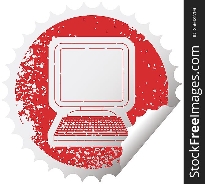 distressed sticker icon illustration of a computer. distressed sticker icon illustration of a computer