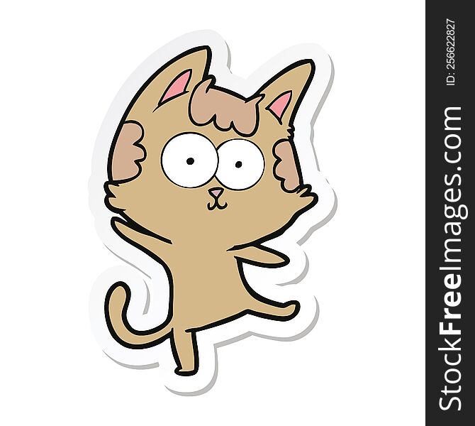 Sticker Of A Happy Cartoon Cat Dancing