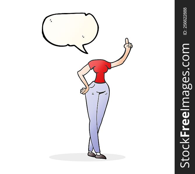 Speech Bubble Cartoon Female Body With Raised Hand