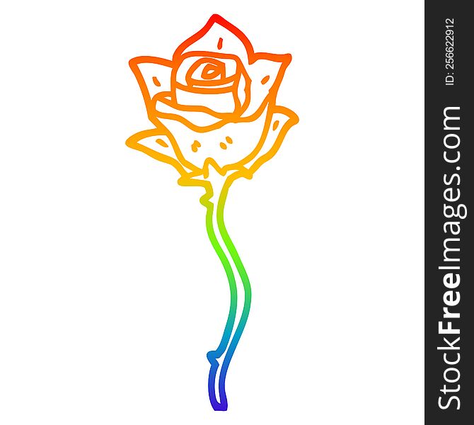 rainbow gradient line drawing of a cartoon red rose