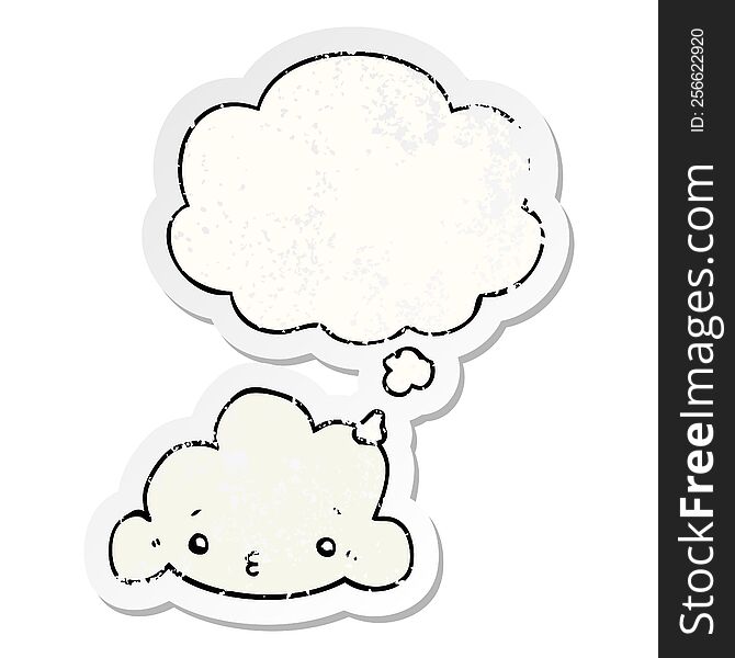 Cartoon Cloud And Thought Bubble As A Distressed Worn Sticker