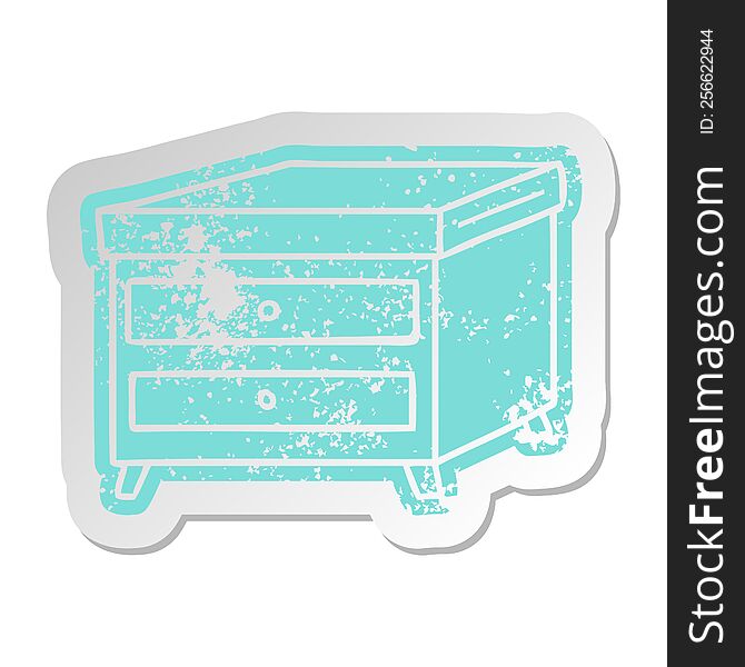 distressed old cartoon sticker of a bedside table. distressed old cartoon sticker of a bedside table