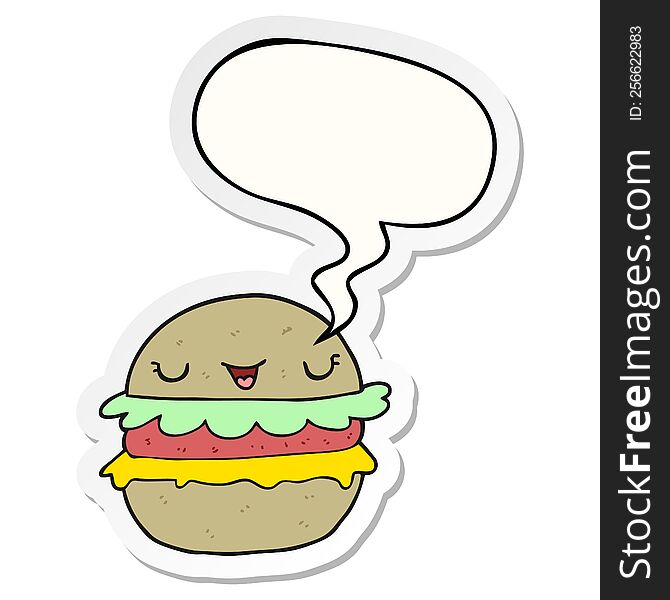 Cartoon Burger And Speech Bubble Sticker