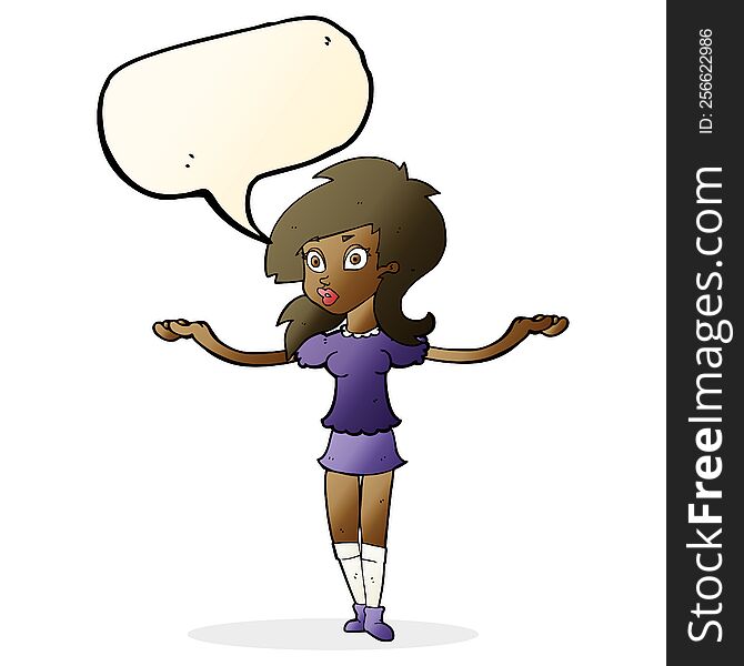 Cartoon Confused Pretty Girl With Speech Bubble