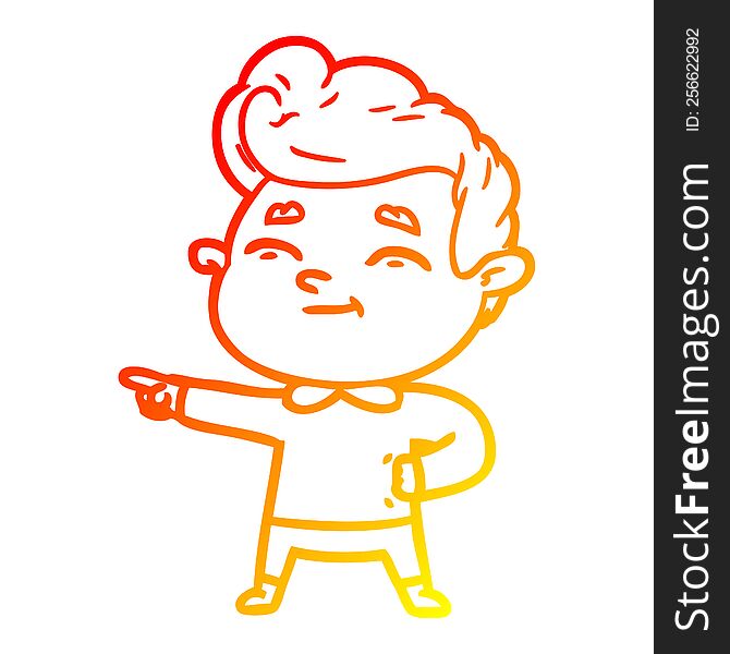 Warm Gradient Line Drawing Happy Cartoon Man Pointing