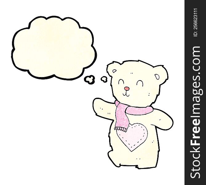 Cartoon White Teddy Bear With Love Heart With Thought Bubble