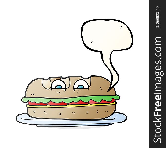 freehand drawn speech bubble cartoon sub sandwich