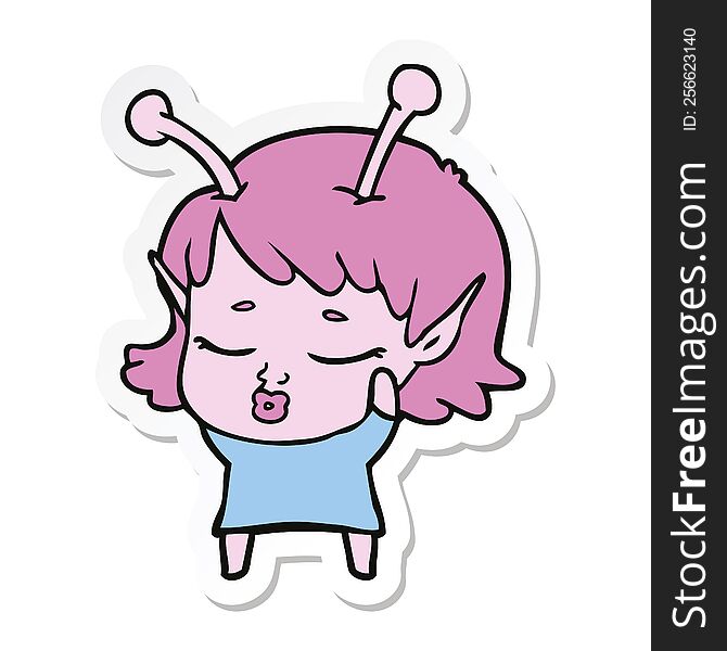 sticker of a cute alien girl cartoon