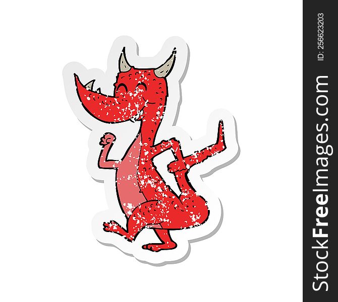 Retro Distressed Sticker Of A Cartoon Happy Dragon