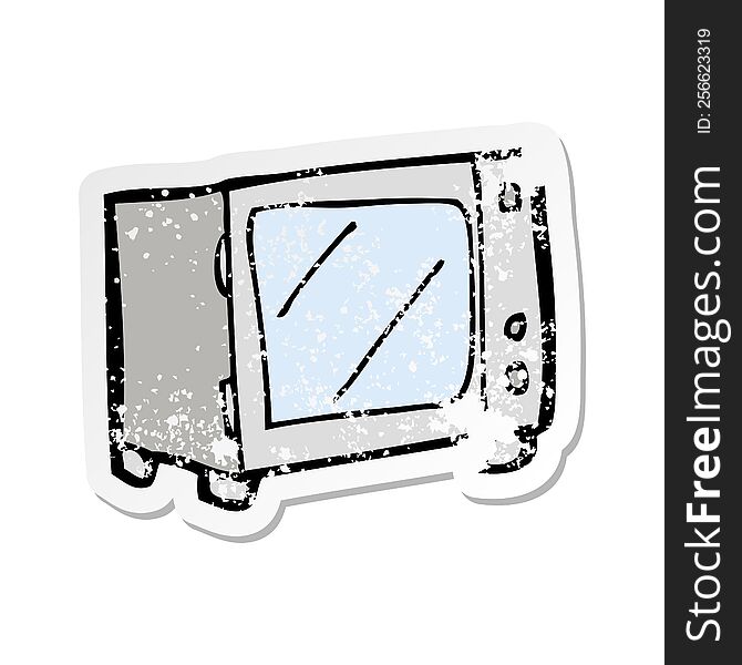 Retro Distressed Sticker Of A Cartoon Microwave