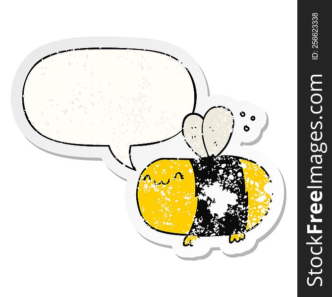 Cute Cartoon Bee And Speech Bubble Distressed Sticker