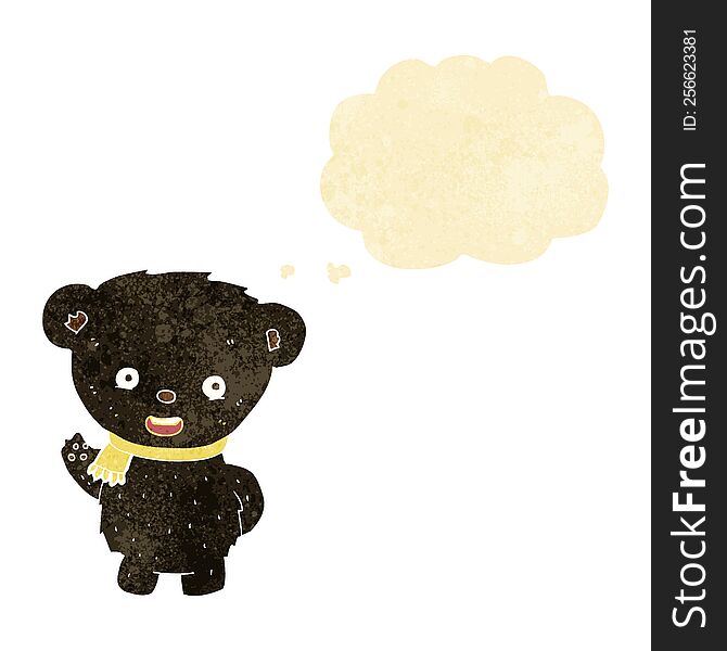 Cartoon Black Bear Waving With Thought Bubble