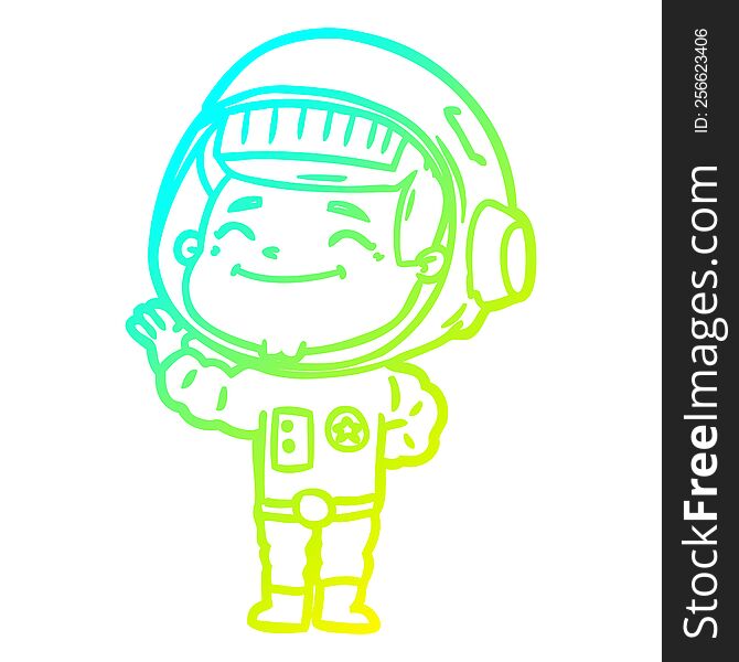 cold gradient line drawing of a happy cartoon astronaut