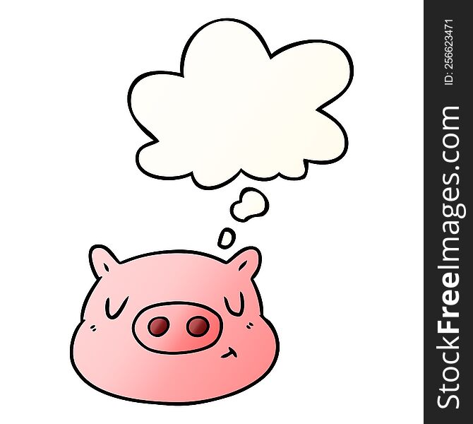 Cartoon Pig Face And Thought Bubble In Smooth Gradient Style
