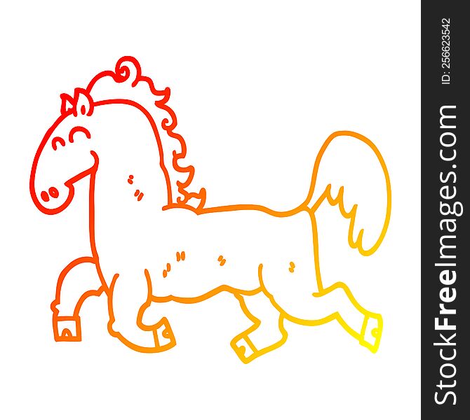 warm gradient line drawing of a cartoon stallion