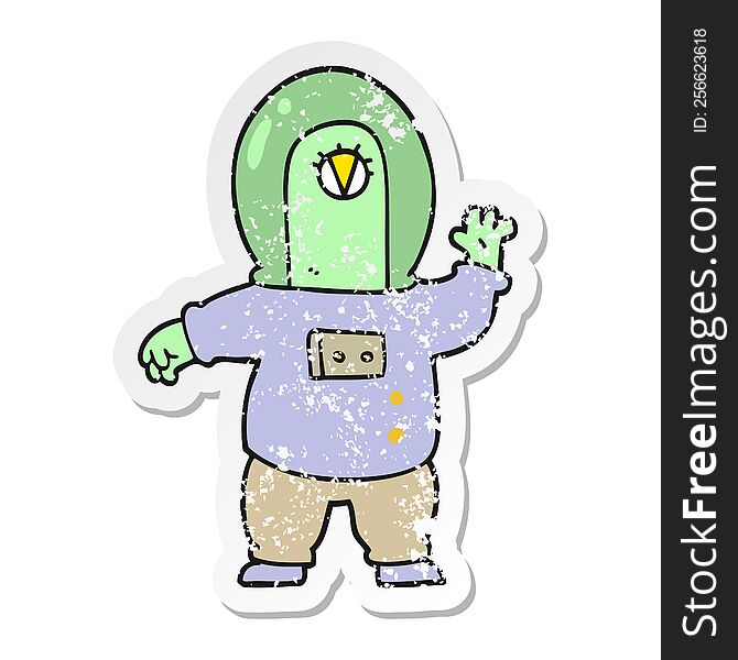 Distressed Sticker Of A Cartoon Space Alien