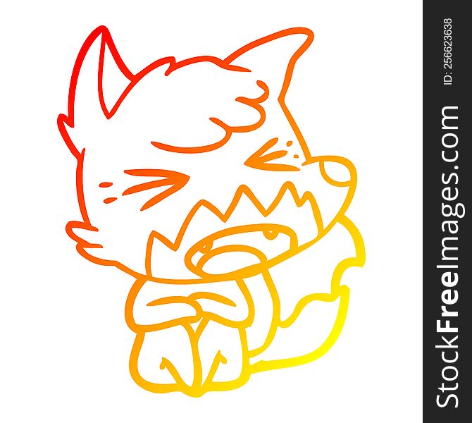 warm gradient line drawing of a angry cartoon fox sitting on floor