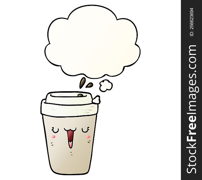 cartoon coffee cup and thought bubble in smooth gradient style