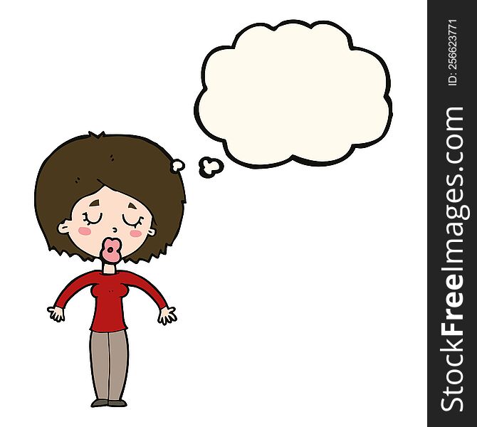 Cartoon Woman With Closed Eyes With Thought Bubble