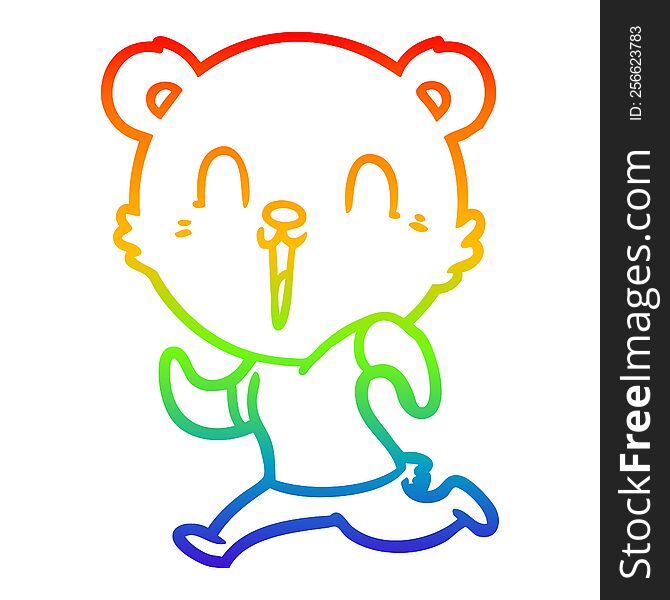 Rainbow Gradient Line Drawing Happy Cartoon Bear Running