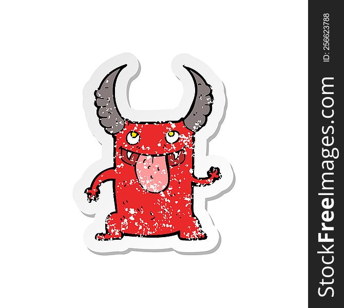Retro Distressed Sticker Of A Cartoon Devil