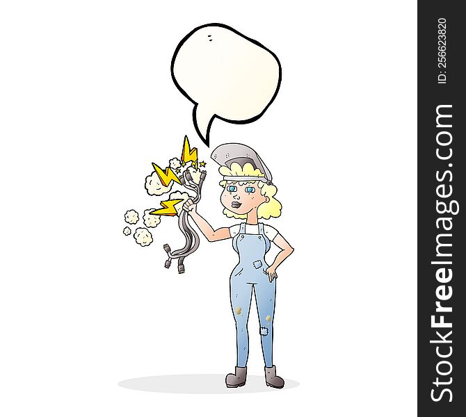Speech Bubble Cartoon Electrician Woman