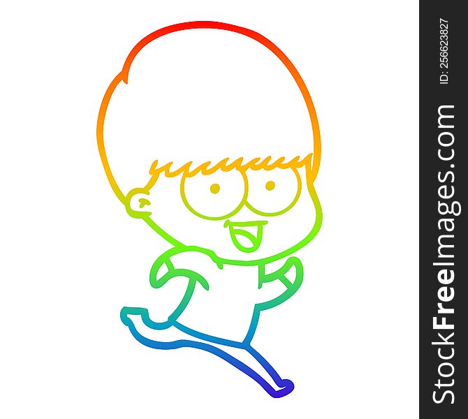 Rainbow Gradient Line Drawing Happy Cartoon Boy Running