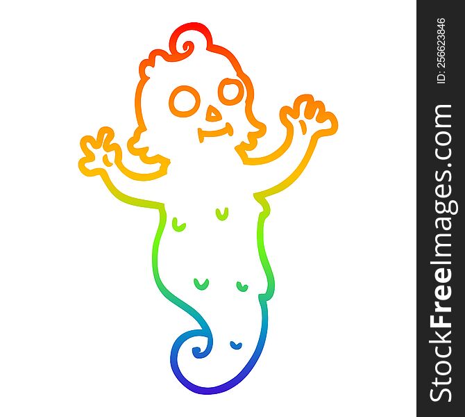 Rainbow Gradient Line Drawing Cartoon Spooky Ghost