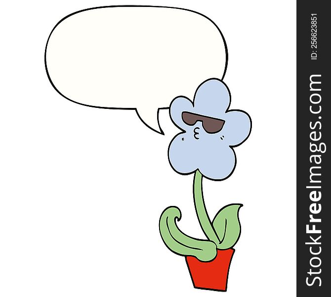 cool cartoon flower with speech bubble. cool cartoon flower with speech bubble
