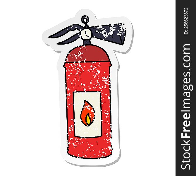 distressed sticker of a quirky hand drawn cartoon fire extinguisher
