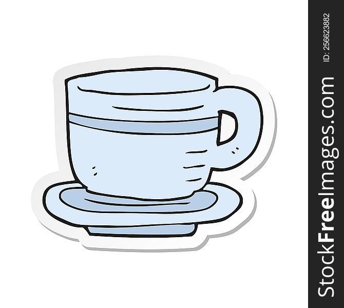 Sticker Of A Cartoon Cup And Saucer