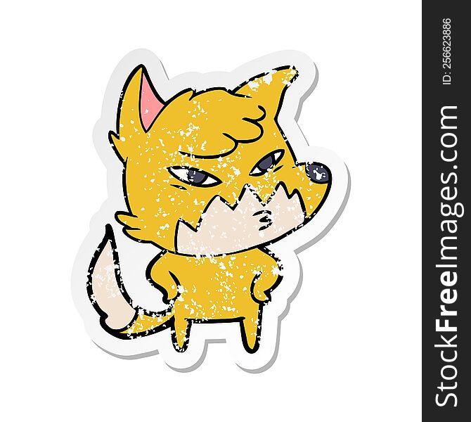 Distressed Sticker Of A Clever Cartoon Fox