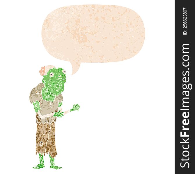 Cartoon Zombie And Speech Bubble In Retro Textured Style