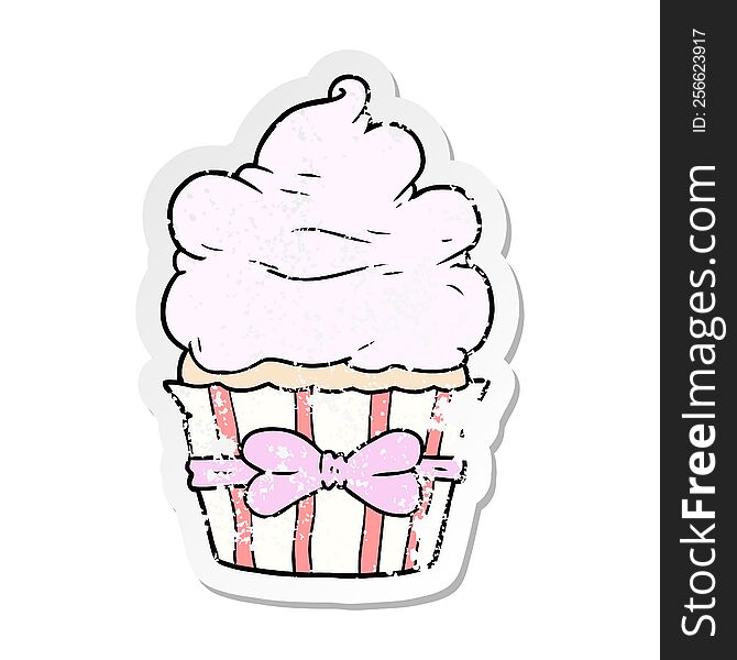 Distressed Sticker Of A Cartoon Fancy Cupcake