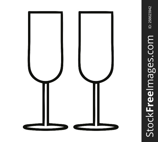 Line Drawing Cartoon Champagne Flutes