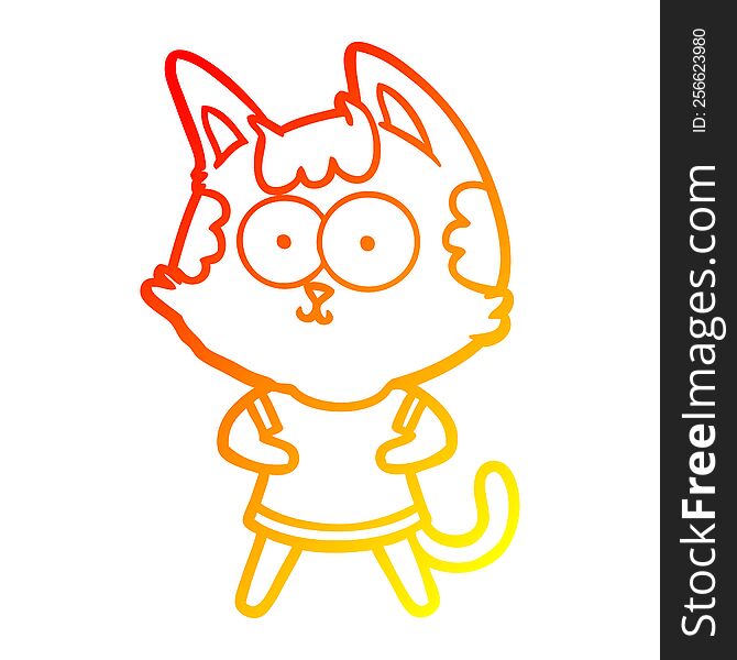 warm gradient line drawing of a happy cartoon cat