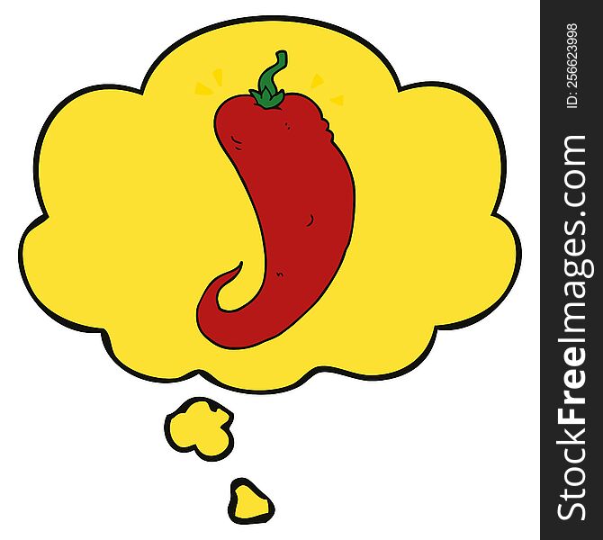 cartoon chili pepper with thought bubble. cartoon chili pepper with thought bubble