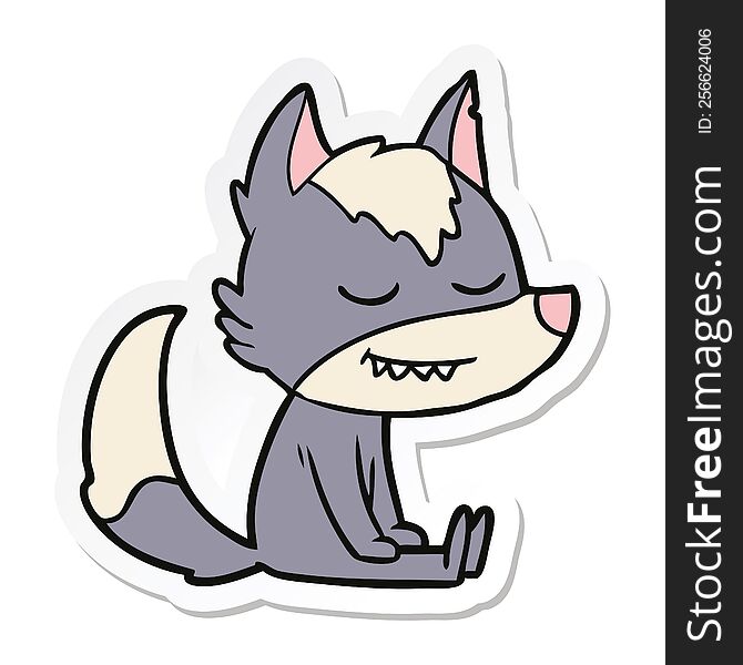 Sticker Of A Friendly Cartoon Wolf Sitting Down