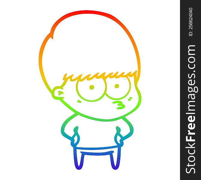rainbow gradient line drawing of a nervous cartoon boy