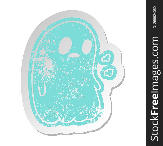 Distressed Old Sticker Of A Kawaii Cute Ghost