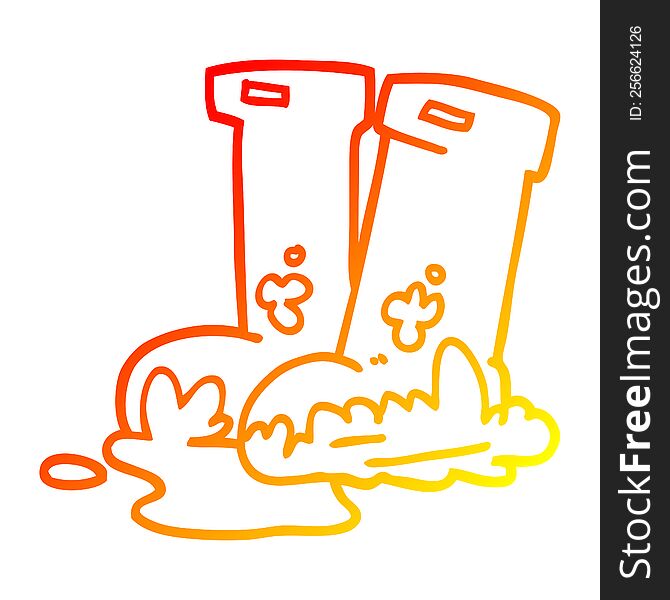 warm gradient line drawing of a cartoon muddy boots