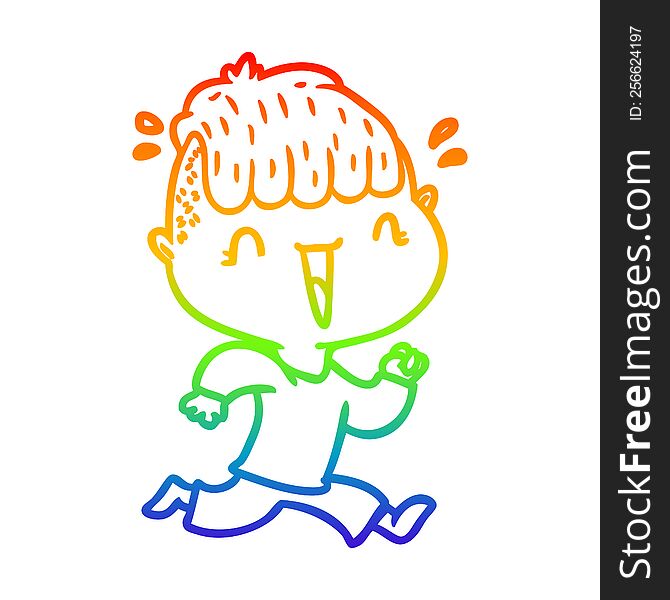 Rainbow Gradient Line Drawing Cartoon Happy Boy Surprised
