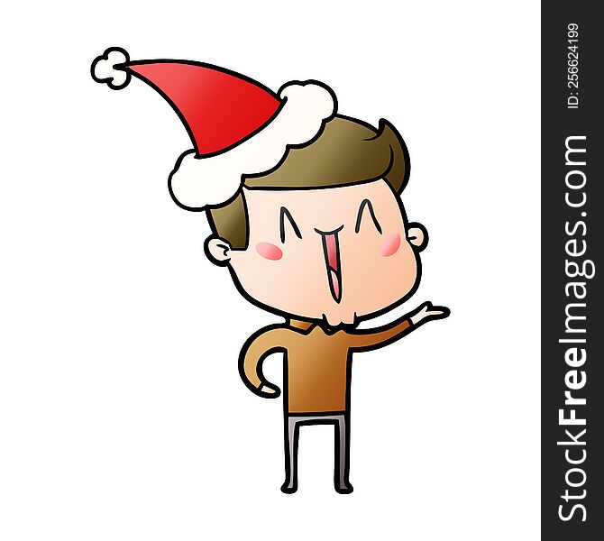 Gradient Cartoon Of A Excited Man Wearing Santa Hat