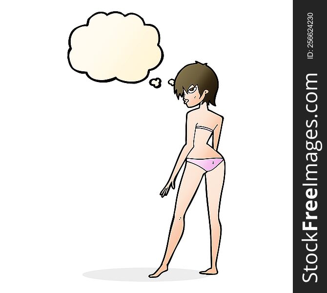 Cartoon Woman In Bikini With Thought Bubble