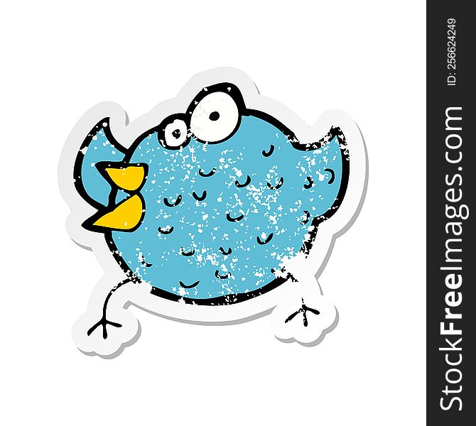 Retro Distressed Sticker Of A Cartoon Happy Bird