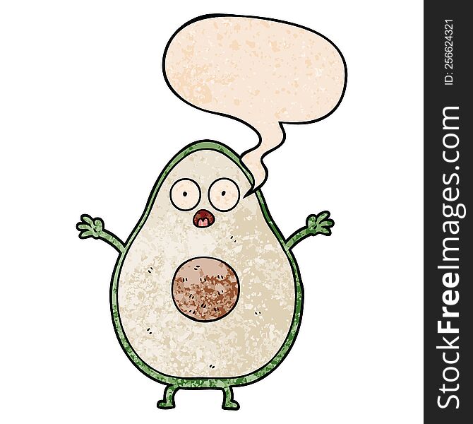 Cartoon Avocado And Speech Bubble In Retro Texture Style